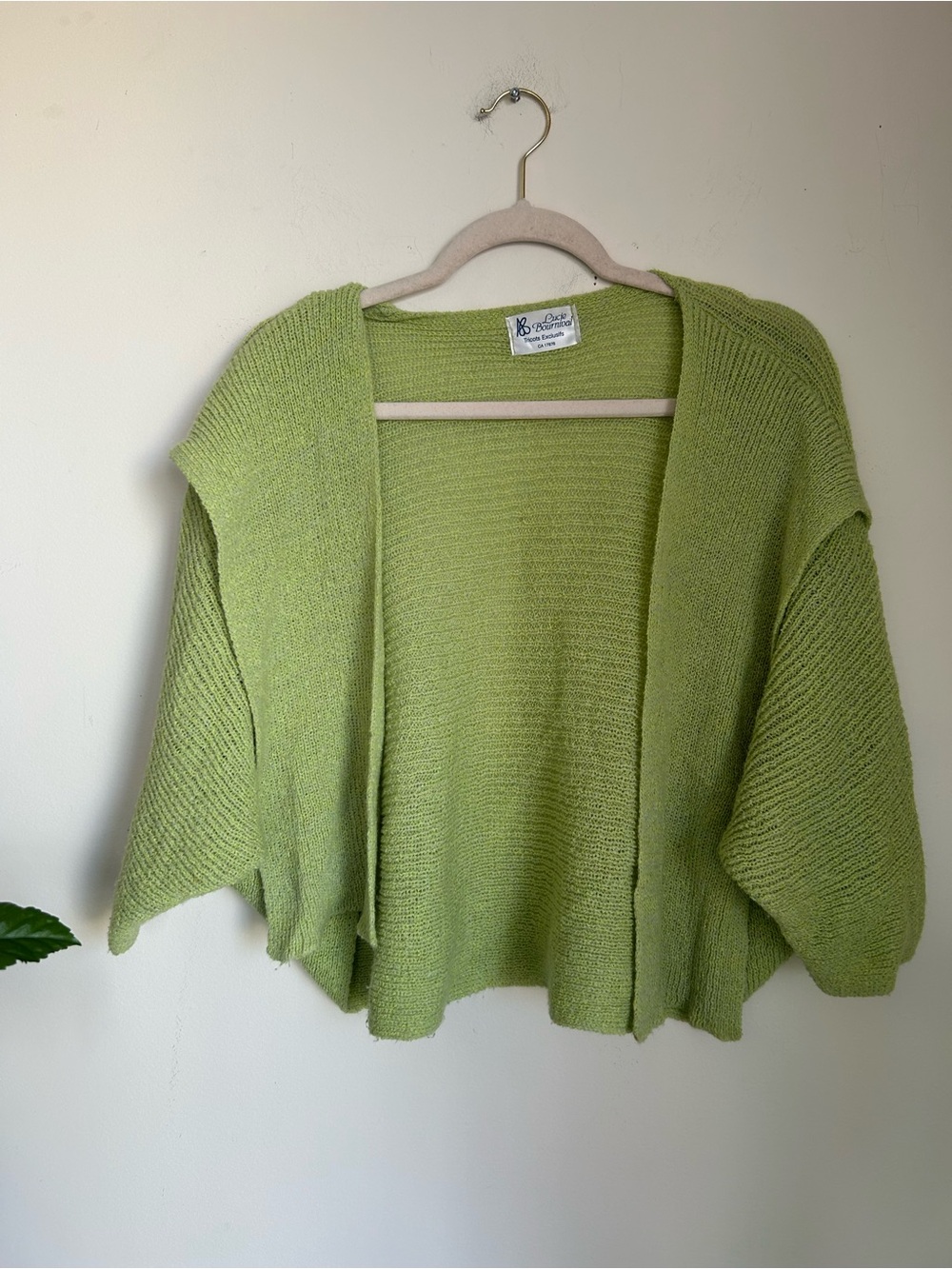 Vintage Light Green Open-Front Women's Sweater Cardigan